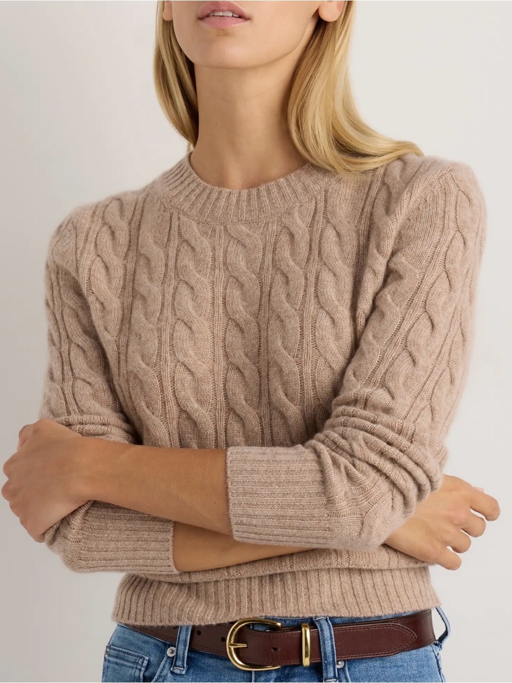 Quince Cashmere Cable Crewneck Sweater, size Small.